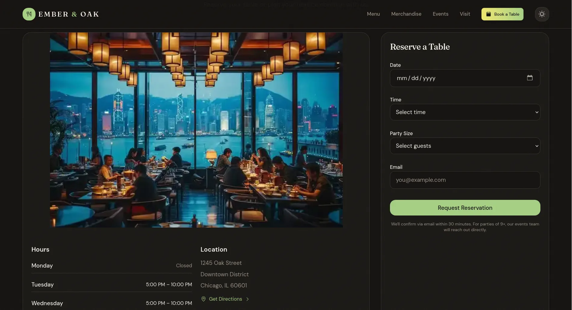 Ember & Oak booking form
