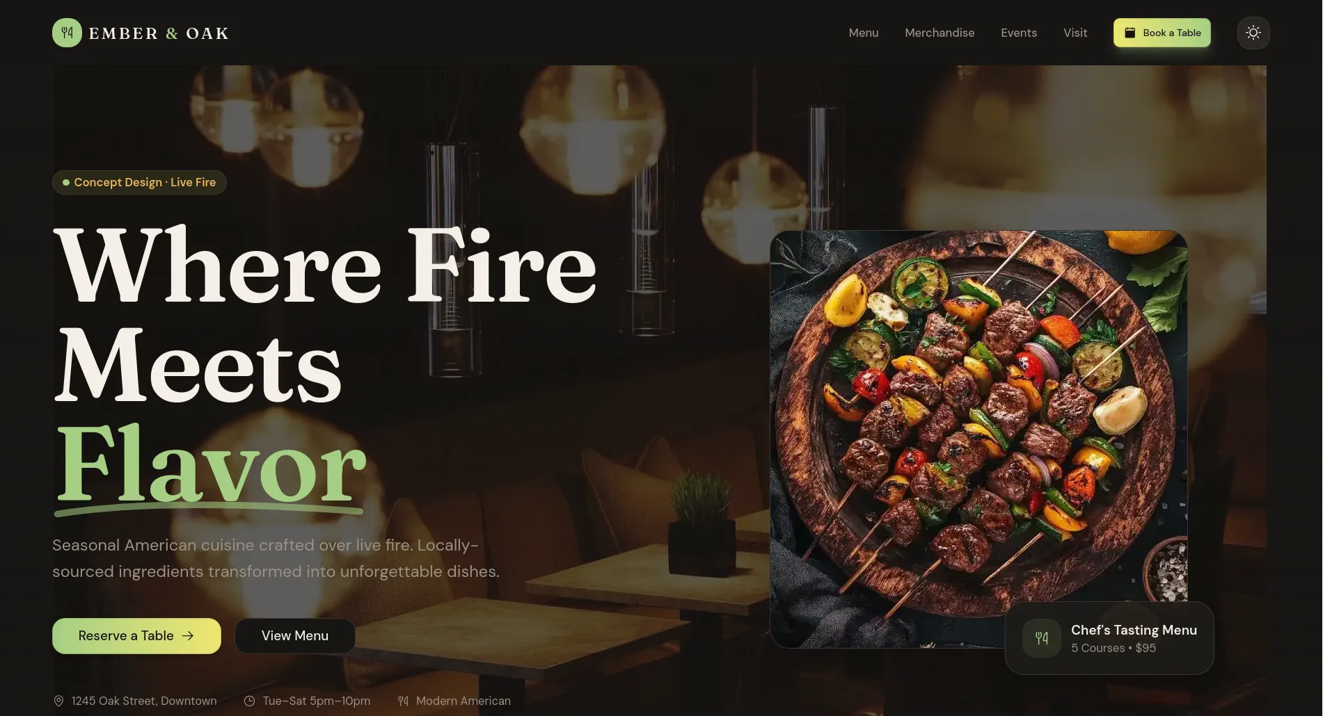Ember & Oak Restaurant — live website screenshot
